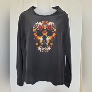 Equipment femme 100%silk floral skull blouse sz M